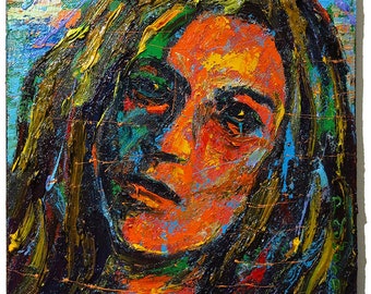 SOLD - Original Oil Painting on Gallery wrapped stretched canvas of 20 by 16 by 3/4 in. / acrylic portrait contemporary modern expressionism