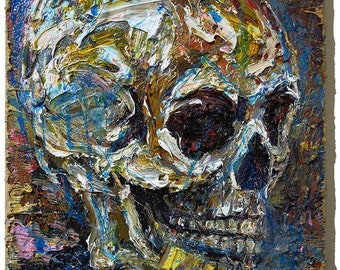 SOLD - Original Oil Painting on Gallery warped stretched canvas of 16 by 12 by 3/4 in./ skull face gallery portrait contemporary modern arts