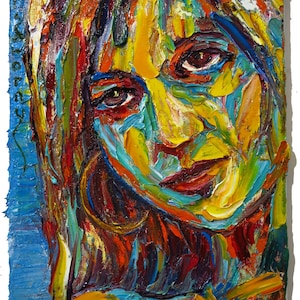 Original Oil Painting on Gallery Wrapped Stretched Canvas of 16 by 12 by 3/4 in./ expressionism face artist realism female gallery NYC woman