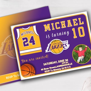 LA Lakers  Invitation, los angeles laker Birthday Invitations, Printable LA Laker Party Invites, Printable DIY miami heat nba invitation
