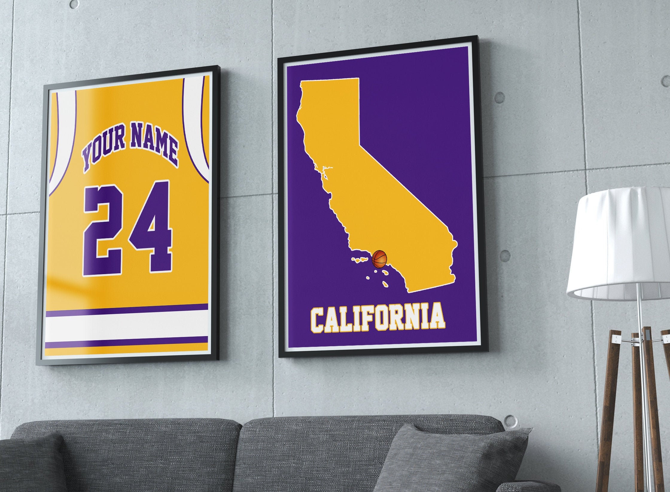 Los Angeles Lakers Jersey and MAP Poster Print Personalized 