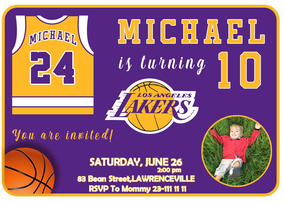 LA Lakers Invitation Los Angeles Laker Birthday Invitations Etsy