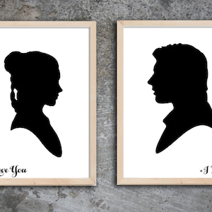 Ti amo so principessa Leila Han Solo Silhouette Star Wars ispirato Star Wars Decor Stampa ispirato parete digitale di te stampabile