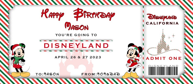 Printable Disneyland Ticket Happy Birthday Merry Christmas , Birthday ...