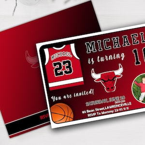 Invito dei Chicago Bulls, Inviti di compleanno dei Bulls, Inviti per feste stampabili dei Chicago Bulls, Invito nba di Miami Heat stampabile fai da te