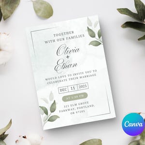 Sage Green Wedding Invitation templates | Greenery Eucalyptus | Greenery Printable Invite | Minimalist Invite | Editable Canva Template