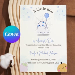A Little Boo is Almost Due Baby Shower Invite | Halloween Canva Template | Editable Little Boo Baby Shower Invitation | Printable