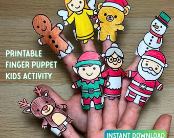 5x Marionettes à doigts de Noël. 5 modèles par set: Renne, Bonhomme de neige, Père Noël, Pingouin et Ours en peluche. - Maison