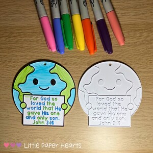 3D Printed Kids Colouring Activity Ornament | Bible Verse Decoration | Earth Craft Activity | God So loved The World John 3:16
