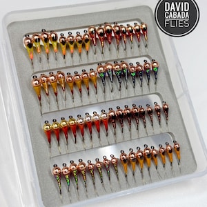 Nymph fly box with 64 nymphs/perdigones // caja de 64 ninfas/perdigones