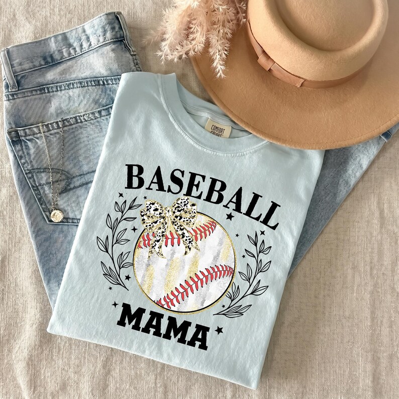 Comfot Color Baseball Mama Shirt with Leopard Bow Design for Sports Mom Gift image 3