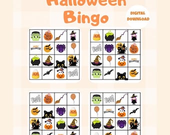 Halloween Bingo Game – 8 Mini Printable Cards (Digital Download)