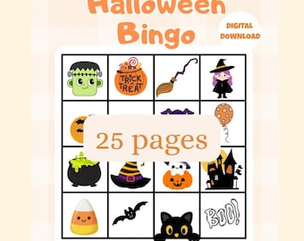 Halloween Bingo Game | Printable Party Activity- 25 pages (Digital Download)