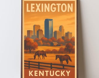 Póster del horizonte de Lexington, Kentucky, descargable, decoración del hogar, arte mural, decoración de habitaciones, regalo para amantes de los caballos