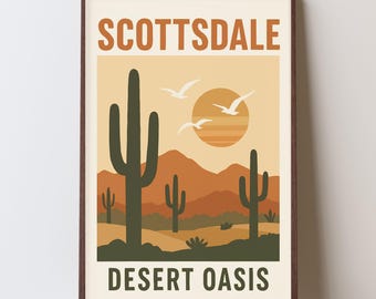 Descarga de láminas artísticas del desierto de Scottsdale, decoración del suroeste, arte mural con cactus, decoración inspirada en la naturaleza, regalo para amantes de la naturaleza