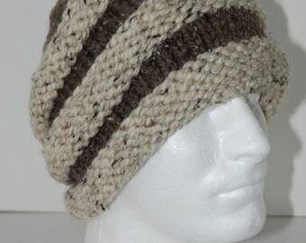 Brown and beige wool tweed hat