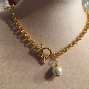 Pearl Necklace - June Birthstone - Gold Jewellery - Chunky Chain - Wedding Jewelry - Bride - Bridesmaid