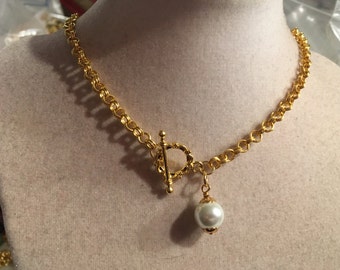 Pearl Necklace - June Birthstone - Gold Jewellery - Chunky Chain - Wedding Jewelry - Bride - Bridesmaid