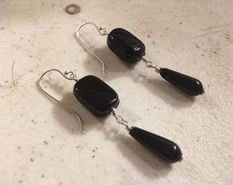 Black Earrings - Sterling Silver Jewelry - Fashion Jewellery - Dangle