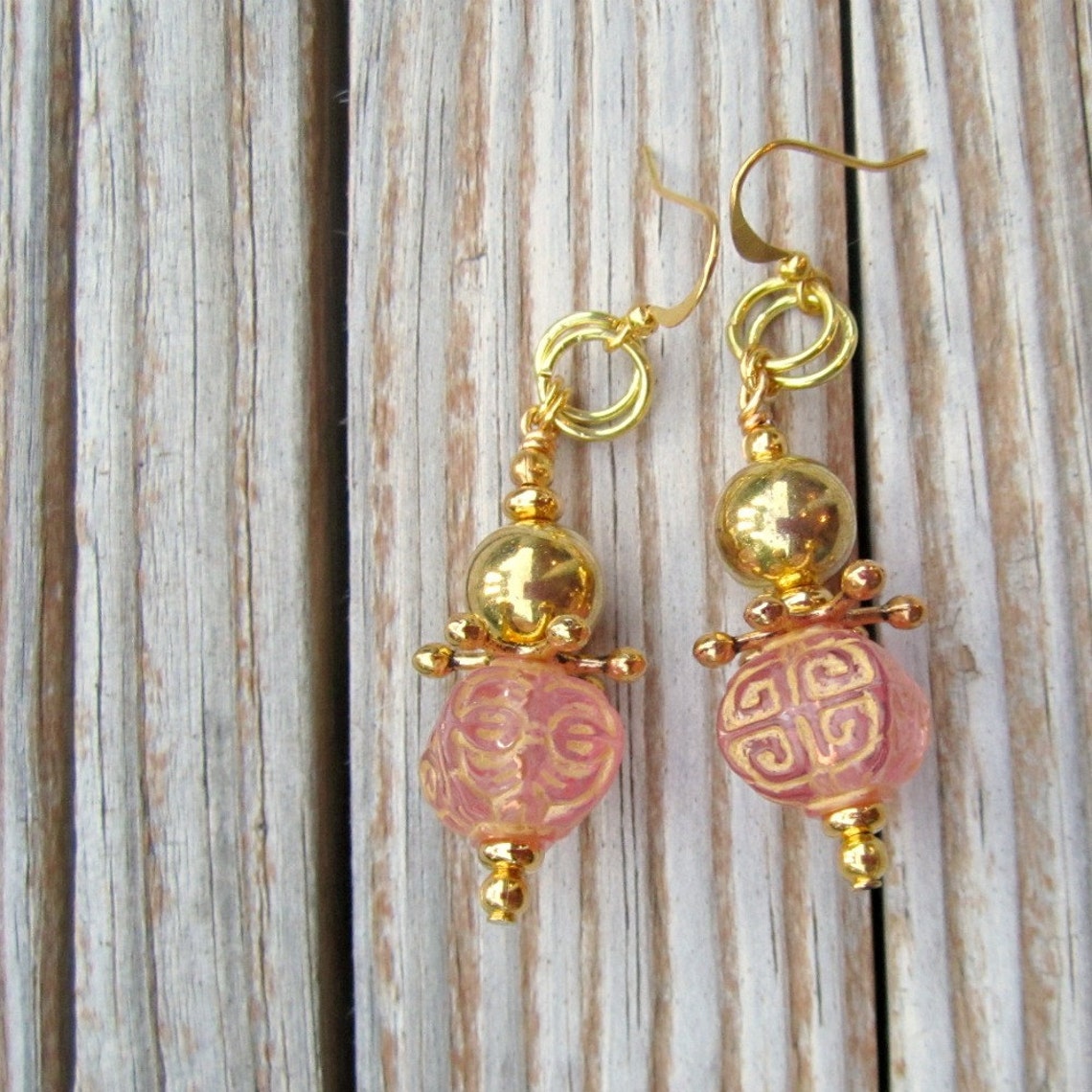 Pink Earrings Pink Jewelry Gold Jewelry Etched Jewellery Etsy