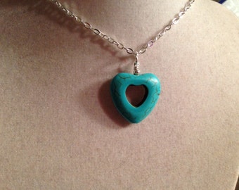 Turquoise Necklace - Heart - Silver Jewelry - Gemstone Jewellery - Fashion - Boho - Pendant - Valentine