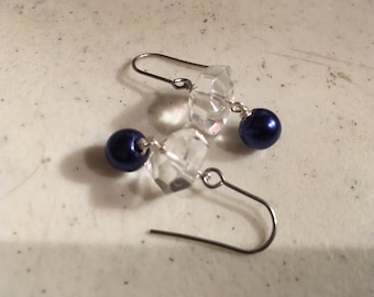 Navy Blue Earrings - Crystal Quartz Gemstone Jewelry - Silver Jewellery - Chic - Fashion