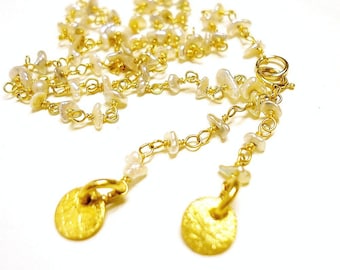 Wrap Bracelet Mother of Pearl Bracelet Bridal Jewelry Gemstone Jewellery Gold Women Double Strand Dangles Charm Wrap Elegant Vermeil
