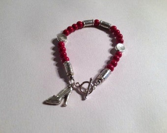 Red Bracelet Silver Jewelry Shoe Charm Beaded Jewellery Women Fashion Everyday Unique Holiday Gift Layer Stack