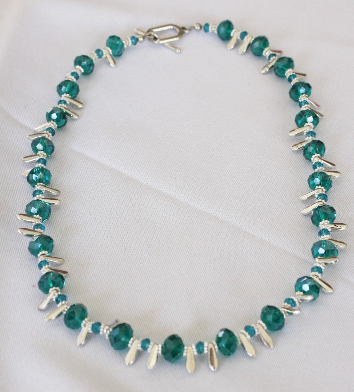 Teal Necklace Silver Jewelry Crystal Jewellery Beaded Glam Fashion Etsy