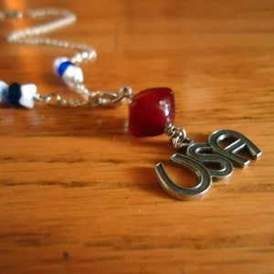 USA Necklace Red White Blue Jewelry Silver Womens Jewellery July 4th Patriotic Chain Independence Day image 3