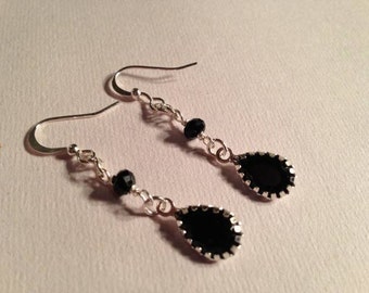 Black Earrings - Bridesmaid Jewelry - Wedding Jewellery - Crystals - Silver - Dangle - Elegant - Glam