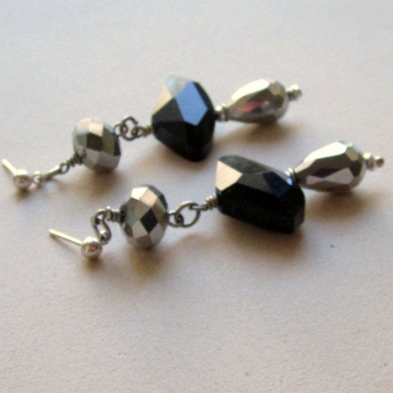 Black Earrings Metallic Crystal Jewelry Silver Jewellery Glam Luxe Chunky image 2