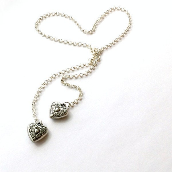 Silver Lariat Necklace - Mother Daughter Jewelry - Chain Jewellery - Wrap - Wedding - Valentine - Heart N-TBM
