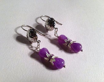 Purple Earrings - Silver Jewelry - Crystal Jewellery - Jade Gemstones - Dangle - Fashion - Everyday