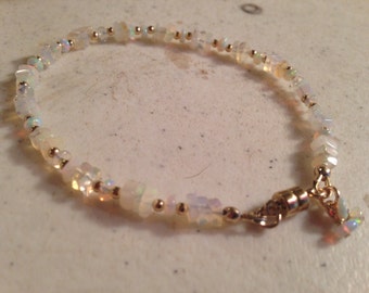 Ethiopian Opal Bracelet - October Birthstone Jewelry  - Gold Jewellery - Iridescent Gemstone - Beaded - Handmade - Gift - Luet