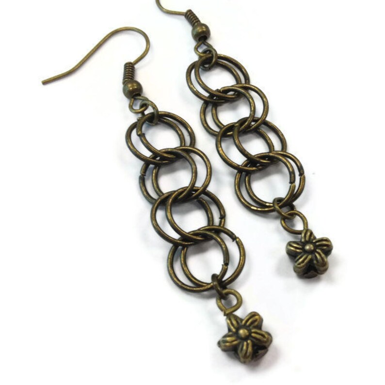 Brass Earrings Chainmaille Jewellery Flower Charm Jewelry Fashion Unique image 2