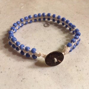 Cream Bracelet - Periwinkle Seed Beads - Macrame Jewelry - Fashion - Trendy - Beaded - Button Clasp