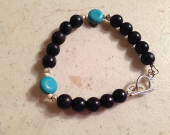 Turquoise Bracelet - White, & Black Jewelry - Gemstone Jewellery - Sterling Silver - Fashion - Beaded