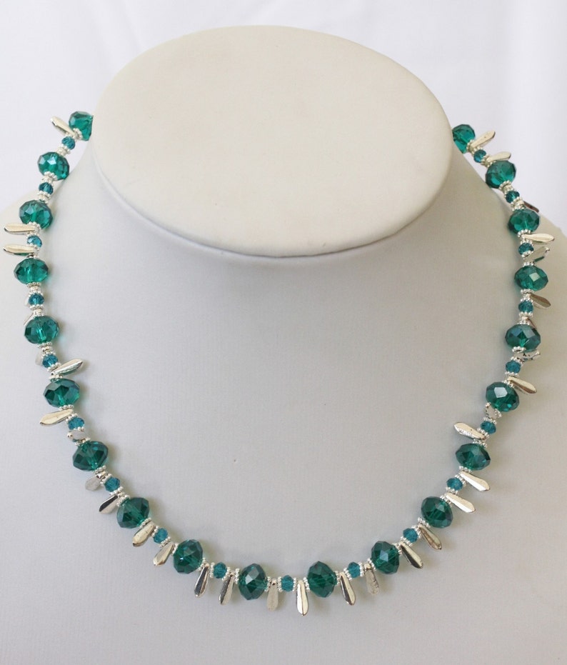 Teal Necklace Silver Jewelry Crystal Jewellery Beaded Glam Fashion Etsy