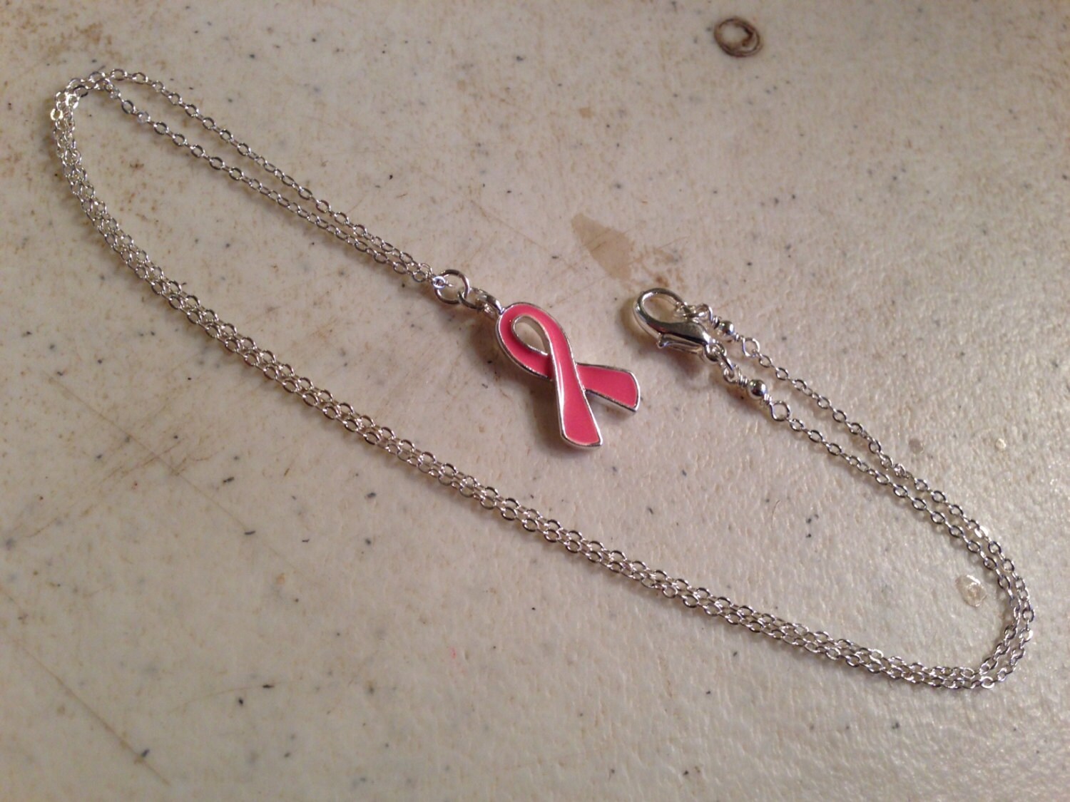 Pink Ribbon Necklace Silver Jewelry Pendant Jewellery Etsy