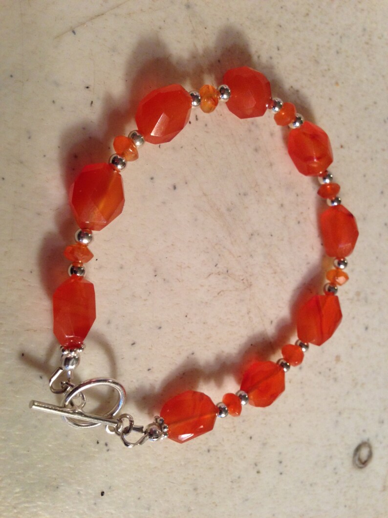 Orange Bracelet Sterling Silver Jewelry Carnelian Gemstone Beaded
