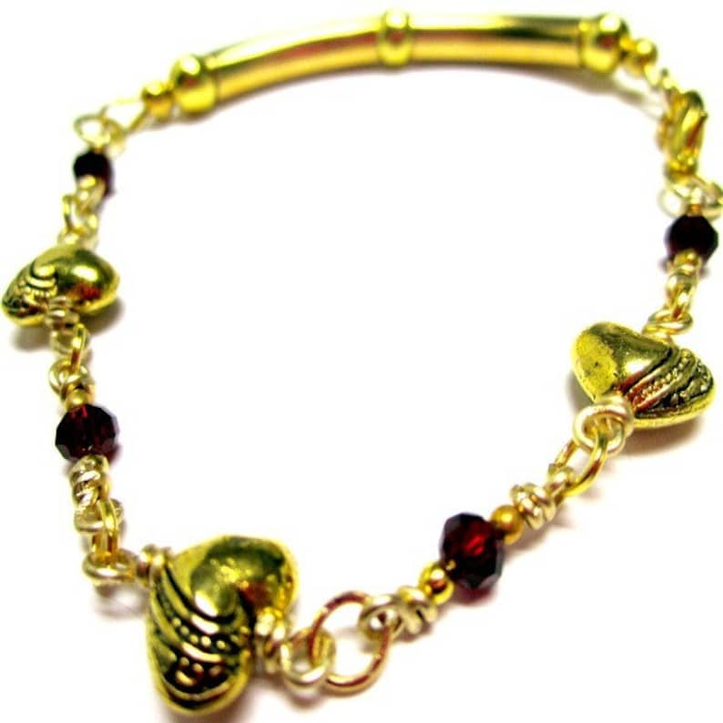 Gold Bracelet Valentine Jewelry Gold Jewellery Red Crystals Love Fashion image 1