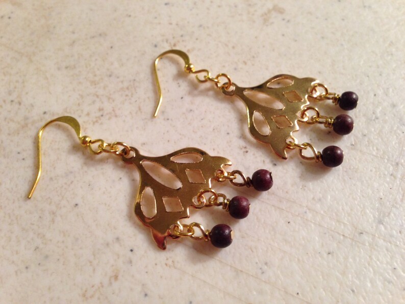 Brown Earrings Chandelier Gold Jewellery Beaded Jewelry Fashion Mod Turquoise Gemstone image 2