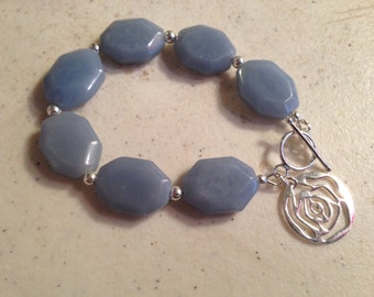 Blue Bracelet - Agate Gemstone Jewelry - Sterling Silver Jewellery - Fashion - Beaded - Flower Charm