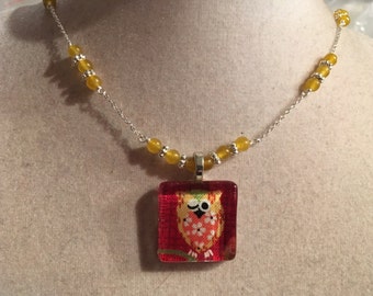 Yellow Necklace - Owl Pendant Jewelry - Jade Gemstone Jewellery - Fashion - Trendy