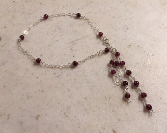 Garnet Bracelet - Red Jewelry - January Birthstone - Gemstone Jewellery - Chain - Luxe - Chic - Sterling Silver - Dainty