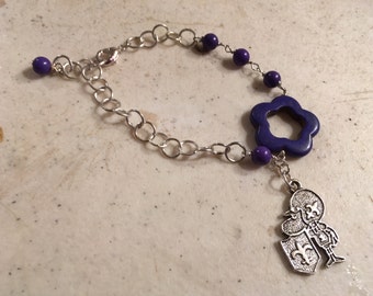 Purple Bracelet - LSU Jewelry - Football Charm Jewellery - College Football - Silver Chain