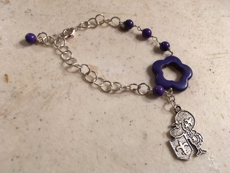 Purple Bracelet LSU Jewelry Football Charm Jewellery College Football Silver Chain image 1