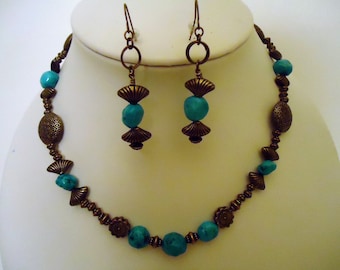 Collar turquesa - joyería de latón - joyería de piedras preciosas - collar pendiente combo conjunto - cuentas