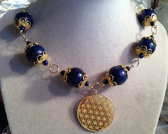 Lapis Necklace - Navy Blue Jewelry - Gold Pendant - Lapis Lazuli Gemstone Jewellery - Gold Chain - Chunky - Statement